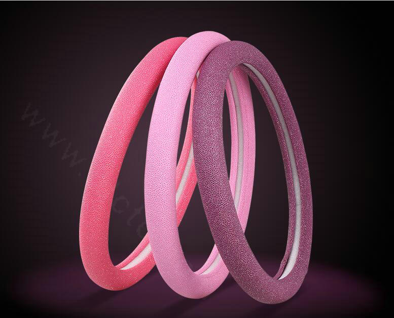 Fish Patterns Pearly Glitter PU Leather Car Steering Wheel Covers 15 inch 38CM - Rose