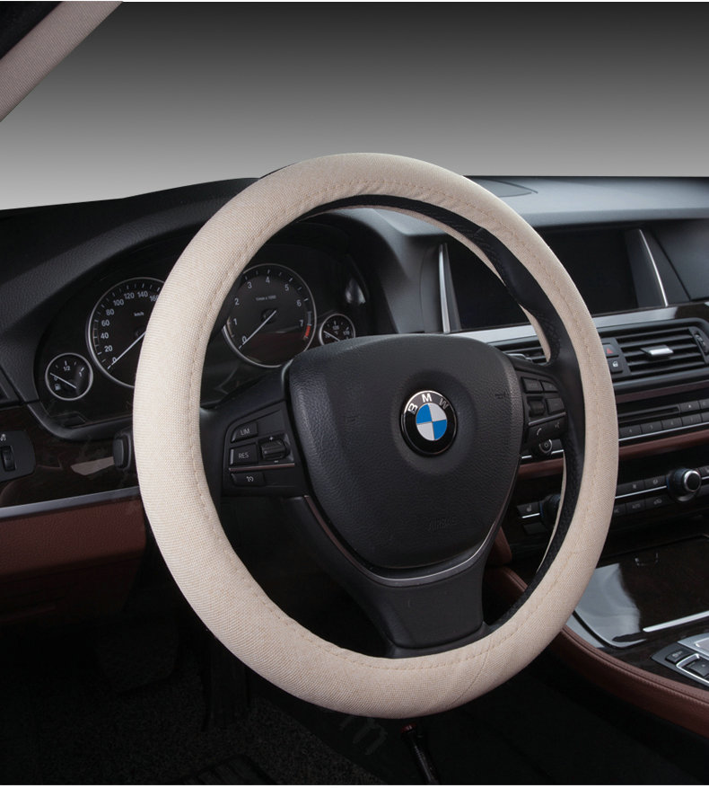High Quality Breathable Linen Auto Car Steering Wheel Covers 15 inch 38CM - Beige