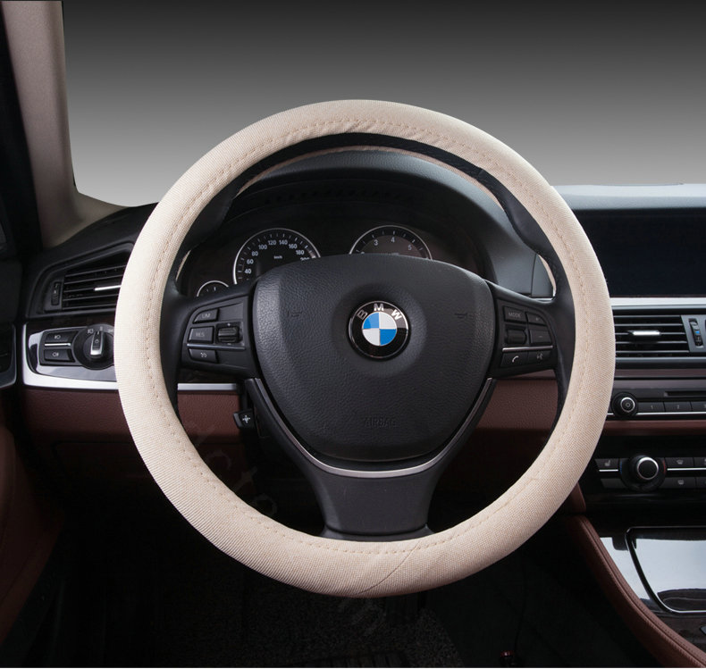 High Quality Breathable Linen Auto Car Steering Wheel Covers 15 inch 38CM - Beige