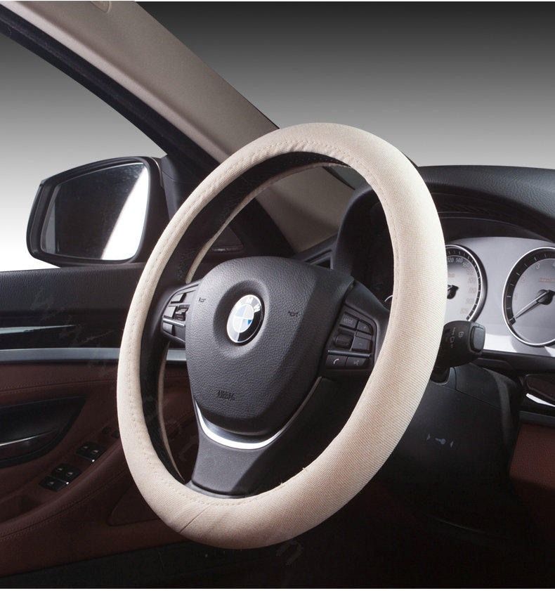 High Quality Breathable Linen Auto Car Steering Wheel Covers 15 inch 38CM - Beige