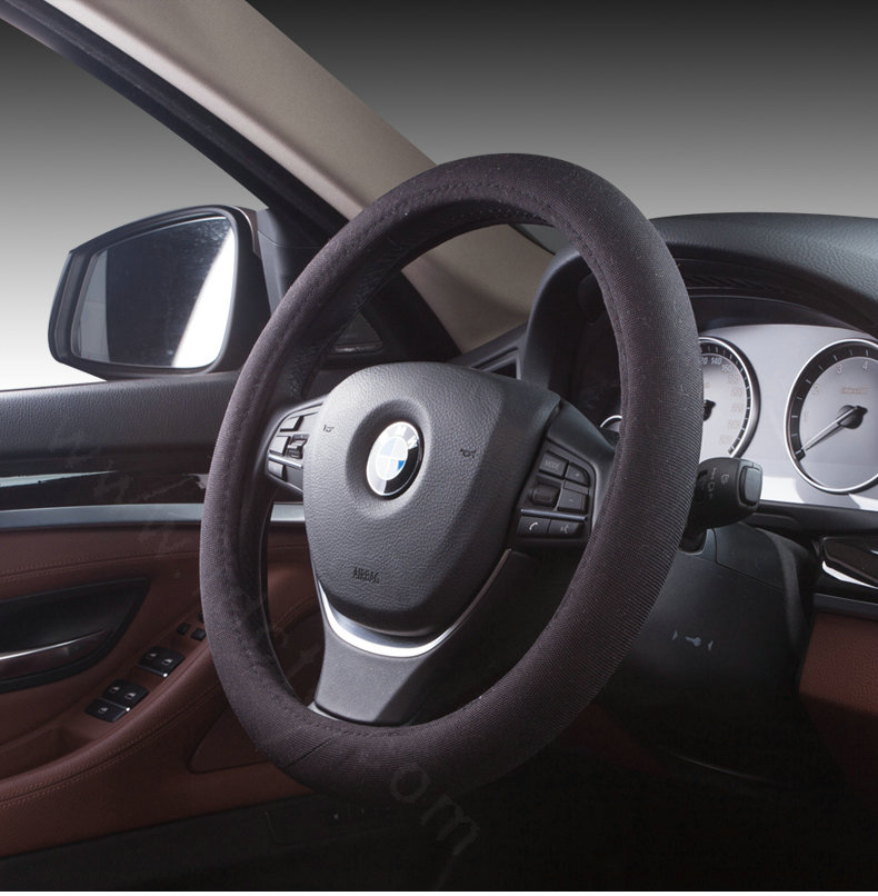 High Quality Breathable Linen Auto Car Steering Wheel Covers 15 inch 38CM - Black