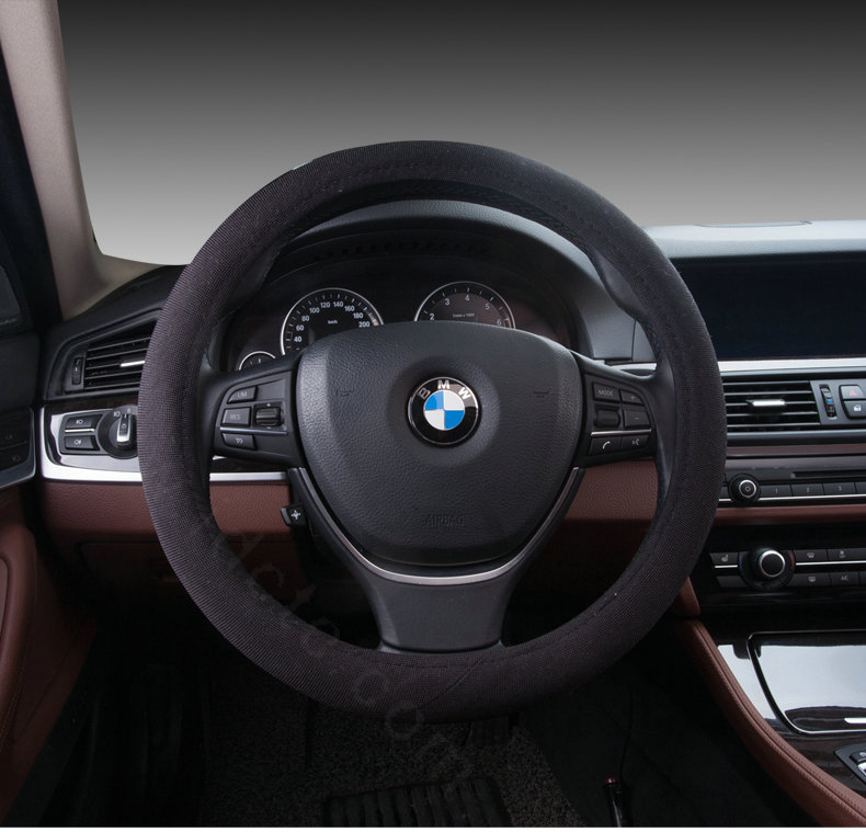 High Quality Breathable Linen Auto Car Steering Wheel Covers 15 inch 38CM - Black