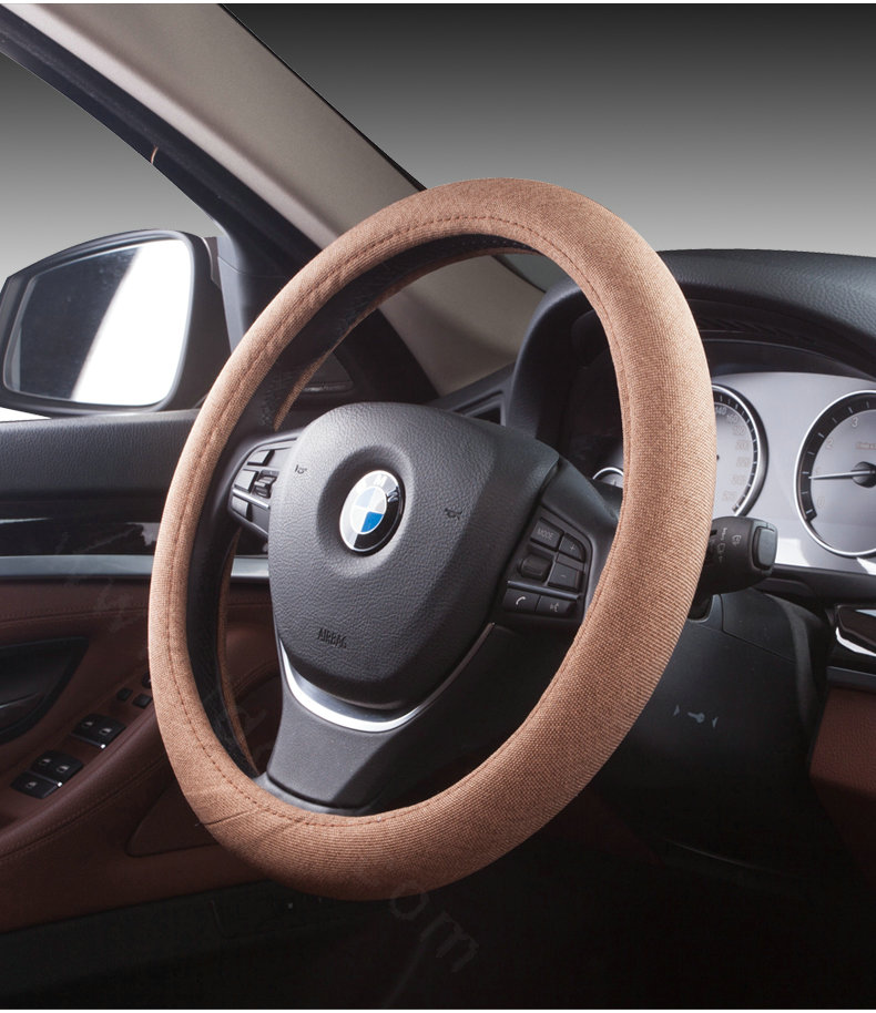 High Quality Breathable Linen Auto Car Steering Wheel Covers 15 inch 38CM - Brown