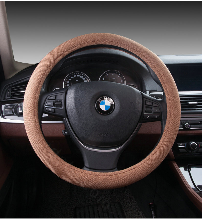 High Quality Breathable Linen Auto Car Steering Wheel Covers 15 inch 38CM - Brown