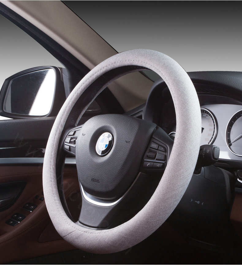 High Quality Breathable Linen Auto Car Steering Wheel Covers 15 inch 38CM - Gray