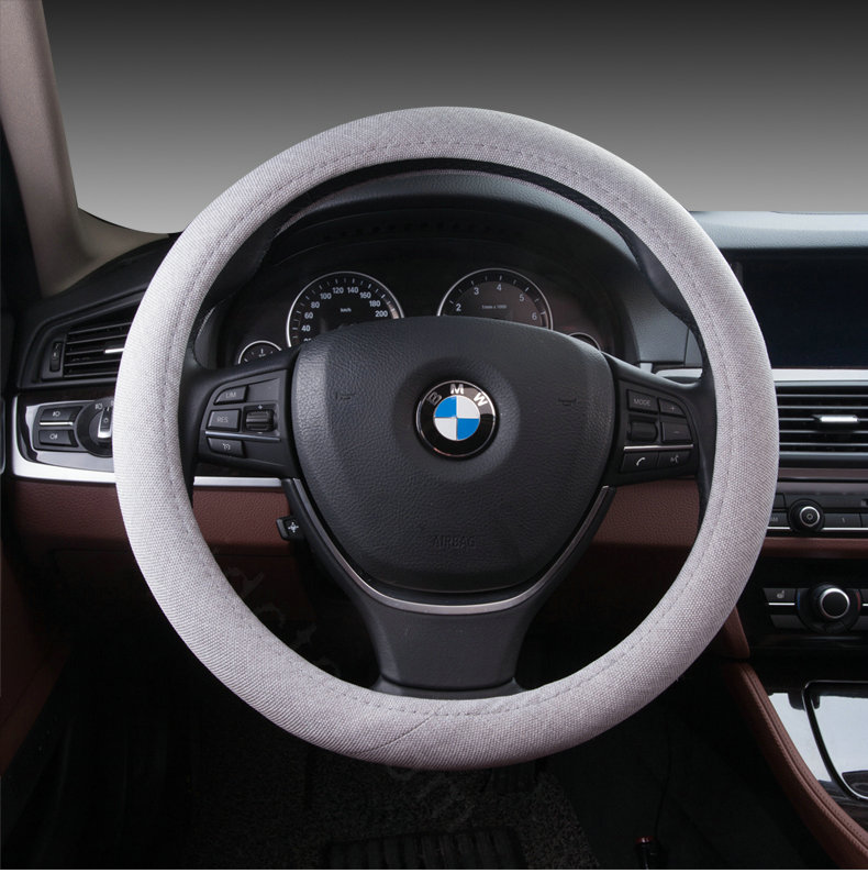 High Quality Breathable Linen Auto Car Steering Wheel Covers 15 inch 38CM - Gray