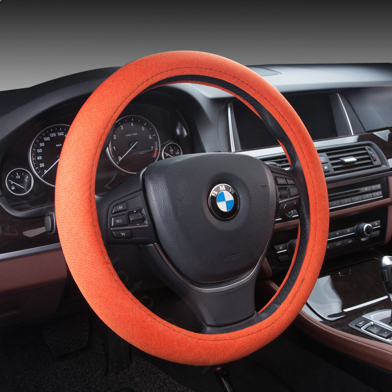 High Quality Breathable Linen Auto Car Steering Wheel Covers 15 inch 38CM - Orange