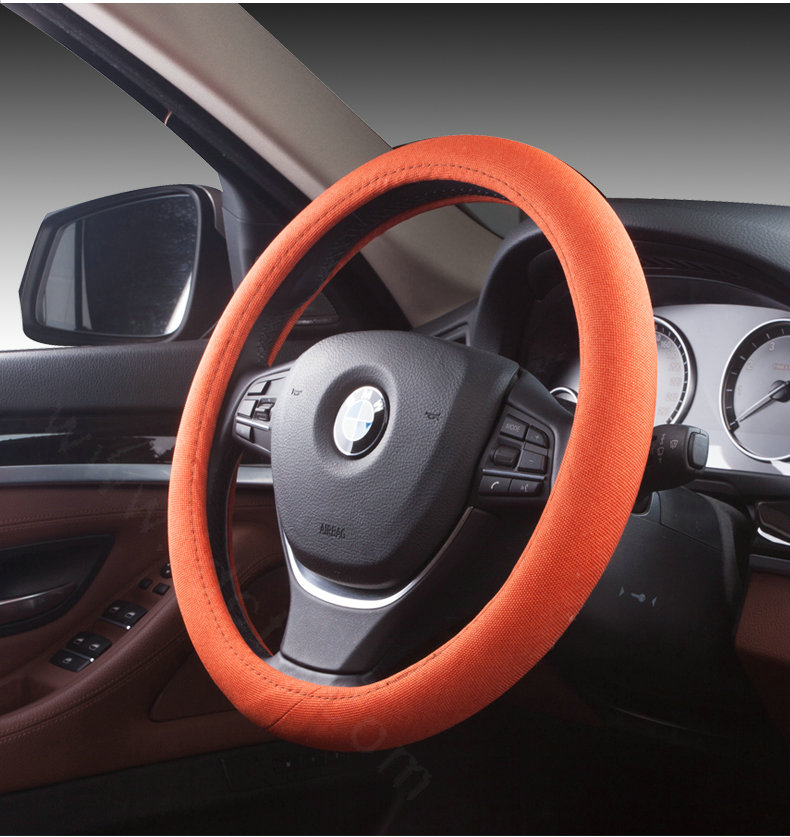 High Quality Breathable Linen Auto Car Steering Wheel Covers 15 inch 38CM - Orange