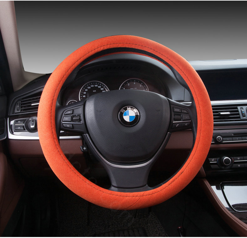 High Quality Breathable Linen Auto Car Steering Wheel Covers 15 inch 38CM - Orange