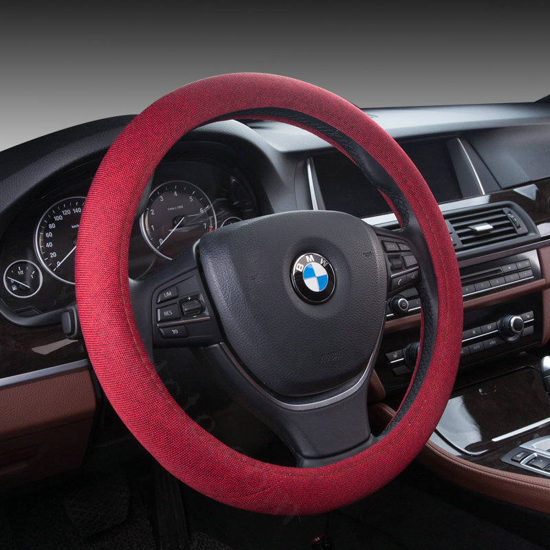 High Quality Breathable Linen Auto Car Steering Wheel Covers 15 inch 38CM - Red
