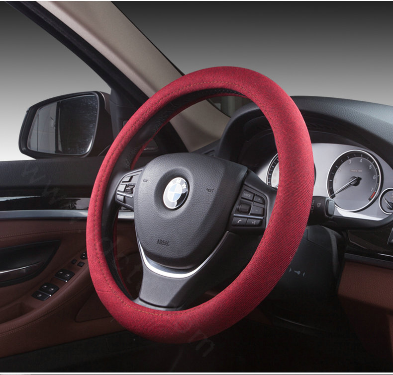 High Quality Breathable Linen Auto Car Steering Wheel Covers 15 inch 38CM - Red