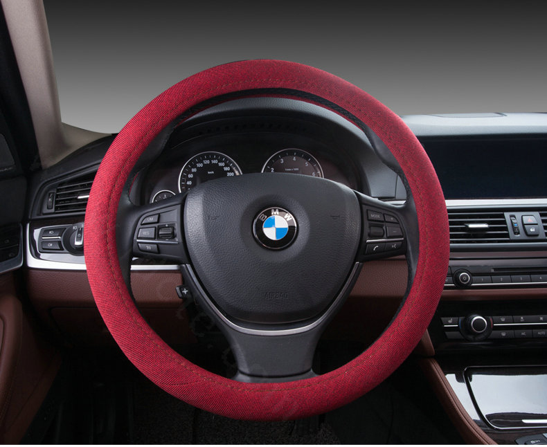 High Quality Breathable Linen Auto Car Steering Wheel Covers 15 inch 38CM - Red
