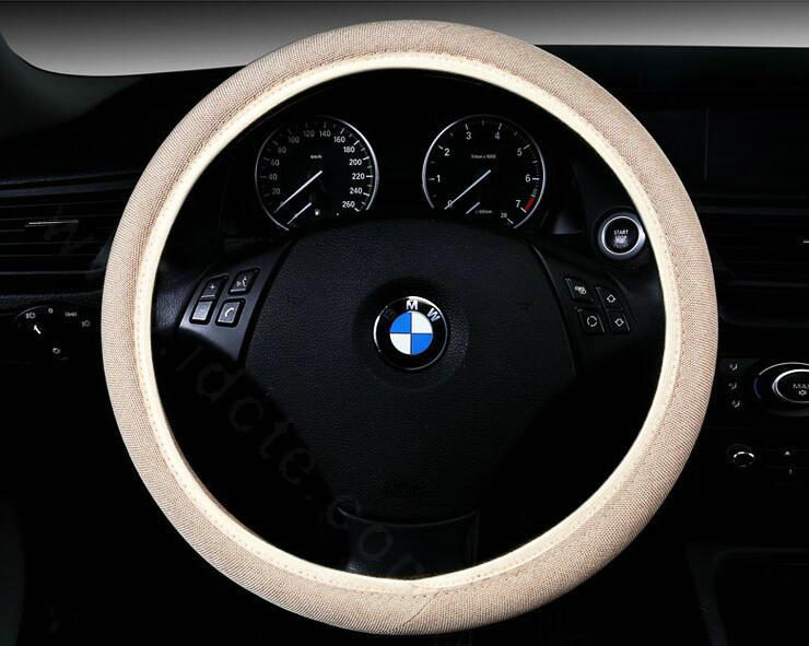 High Quality Flax Universal Elastic Auto Steering Wheel Covers 15 inch 38CM - Beige