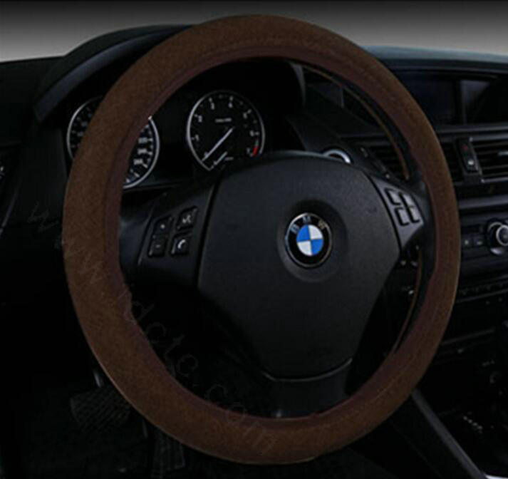 High Quality Flax Universal Elastic Auto Steering Wheel Covers 15 inch 38CM - Coffee
