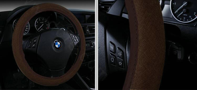 High Quality Flax Universal Elastic Auto Steering Wheel Covers 15 inch 38CM - Coffee