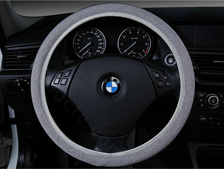 High Quality Flax Universal Elastic Auto Steering Wheel Covers 15 inch 38CM - Gray