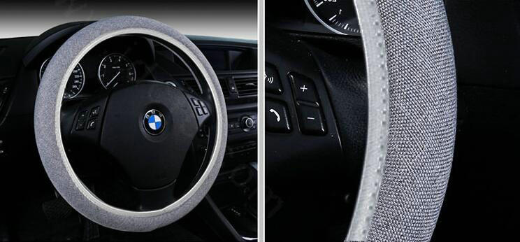 High Quality Flax Universal Elastic Auto Steering Wheel Covers 15 inch 38CM - Gray