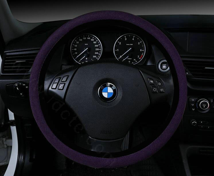 High Quality Flax Universal Elastic Auto Steering Wheel Covers 15 inch 38CM - Purple