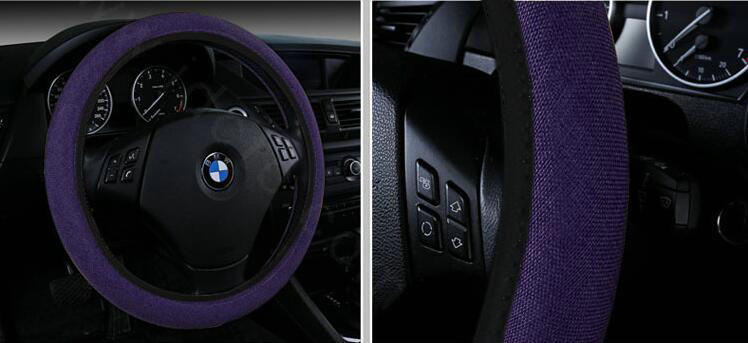 High Quality Flax Universal Elastic Auto Steering Wheel Covers 15 inch 38CM - Purple