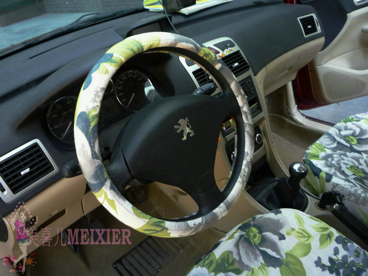 High Quality Flower Flax Universal Auto Steering Wheel Covers 15 inch 38CM - Green