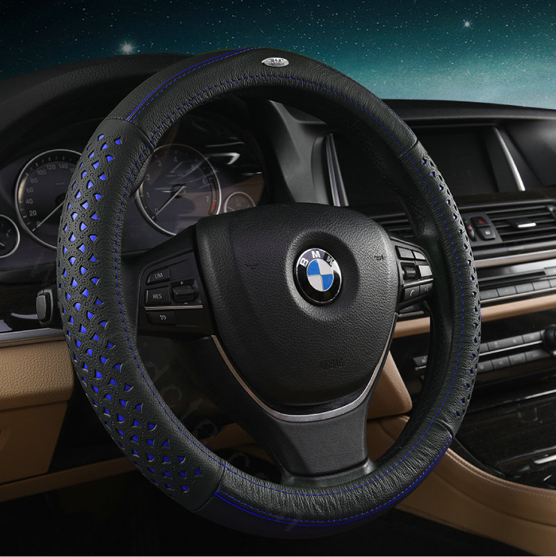 High Quality Hollow Car Steering Wheel Covers Anti-skid PU Leather 15 inch 38CM - Blue