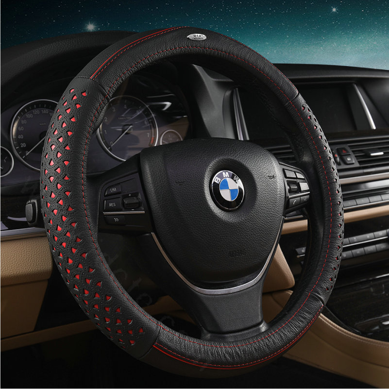 High Quality Hollow Car Steering Wheel Covers Anti-skid PU Leather 15 inch 38CM - Red