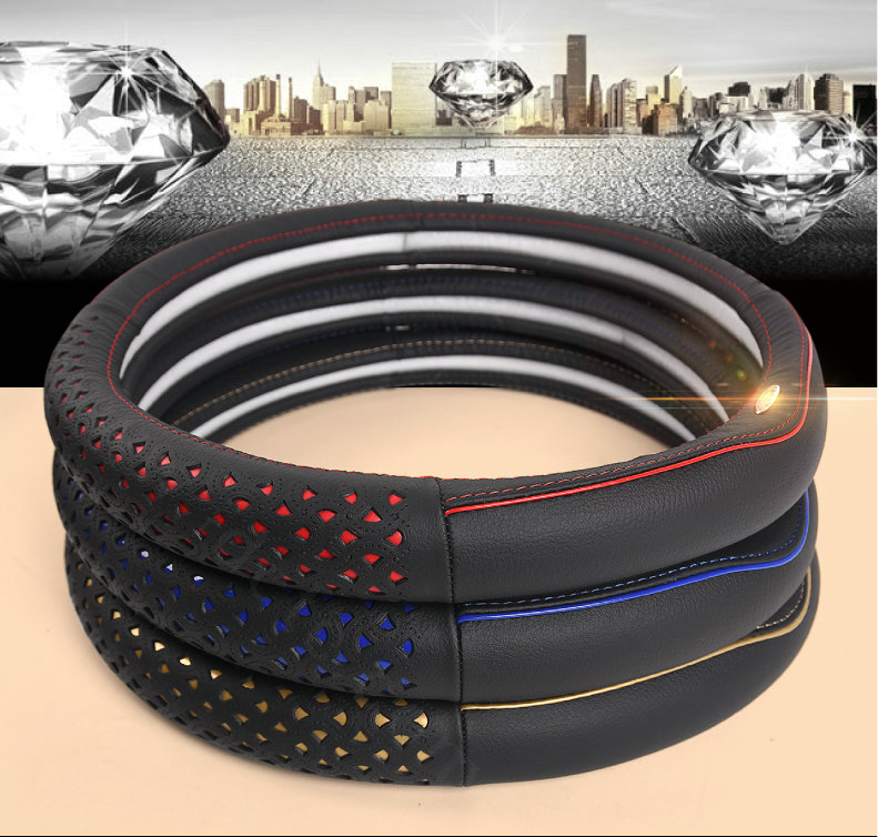 High Quality Hollow Car Steering Wheel Covers Anti-skid PU Leather 15 inch 38CM - Red