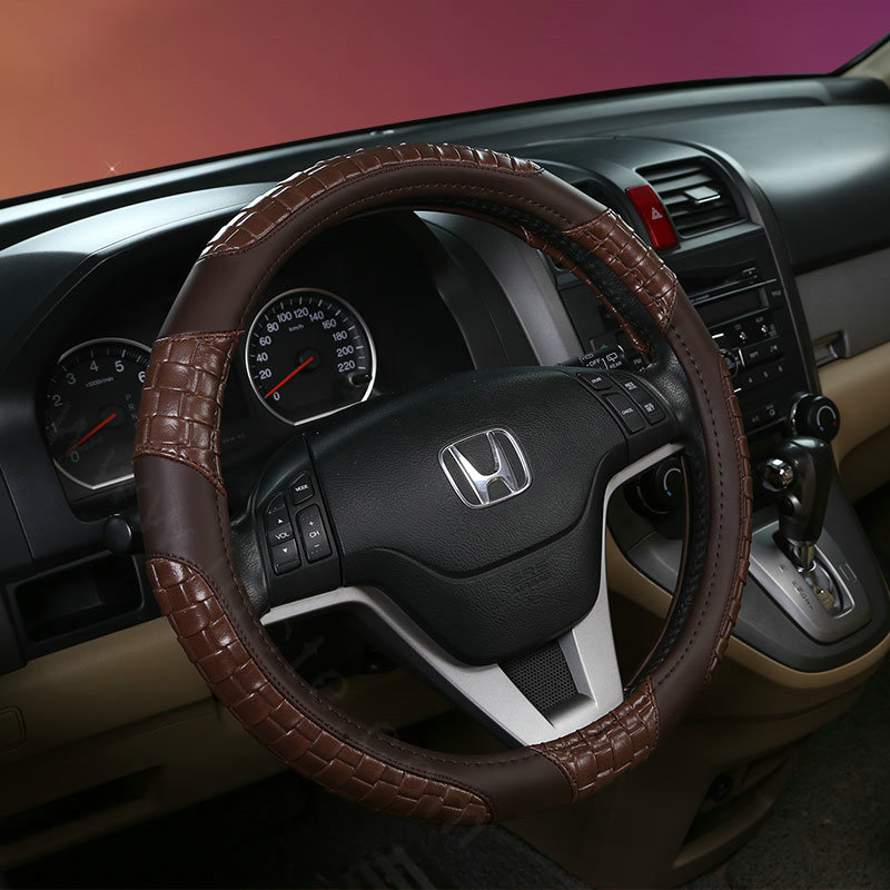 High Quality Man Weave Car Steering Wheel Covers Anti-skid PU Leather 15 inch 38CM - Coffee