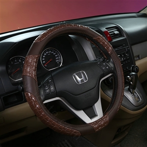 High Quality Man Weave Car Steering Wheel Covers Anti-skid PU Leather 15 inch 38CM - Coffee