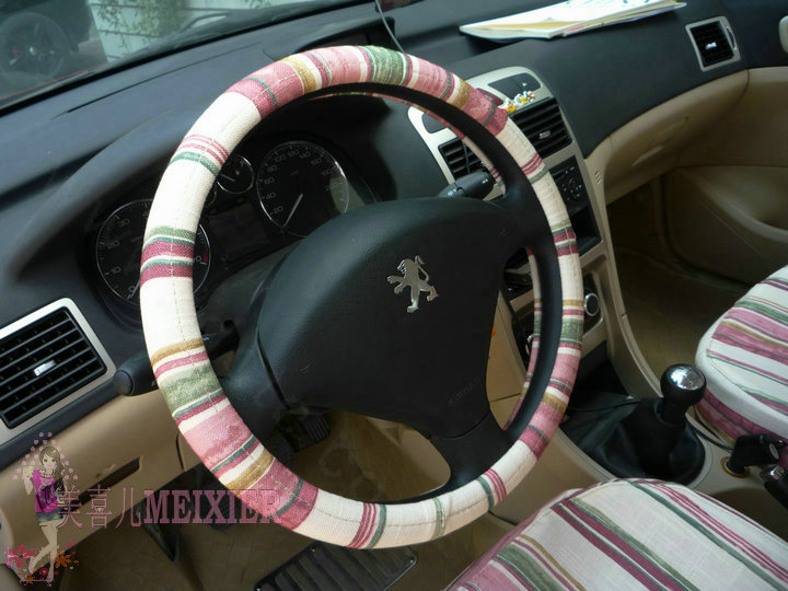 High Quality Stripe Flax Universal Auto Steering Wheel Covers 15 inch 38CM - Red