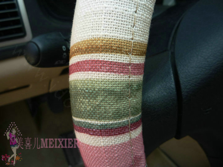 High Quality Stripe Flax Universal Auto Steering Wheel Covers 15 inch 38CM - Red