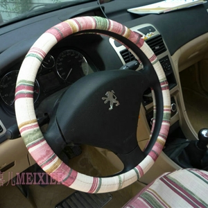 High Quality Stripe Flax Universal Auto Steering Wheel Covers 15 inch 38CM - Red