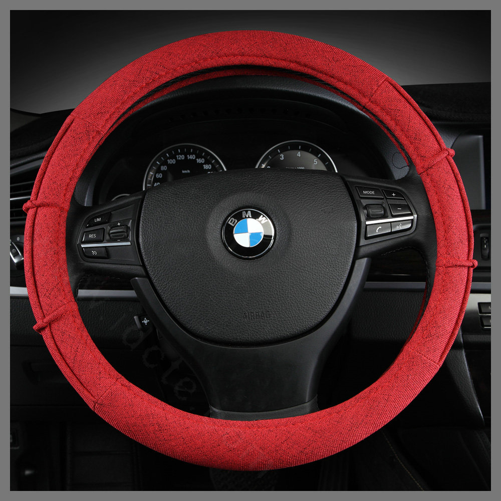 Hot sales Universal Car Steering Wheel Covers For Flax 15 inch 38CM - Red