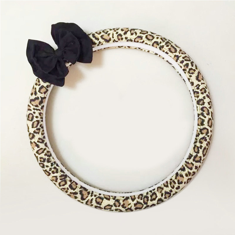 Leopard Bowknot Flax Universal Car Steering Wheel Covers 15 inch 38CM - Brown