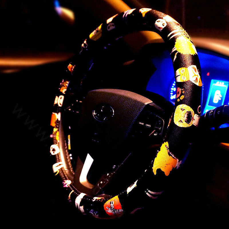 Lovely Animals Print Car Steering Wheel Covers PU Leather Universal 15 inch - Black