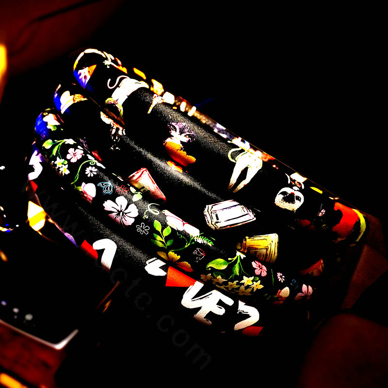 Lovely Animals Print Car Steering Wheel Covers PU Leather Universal 15 inch - Black