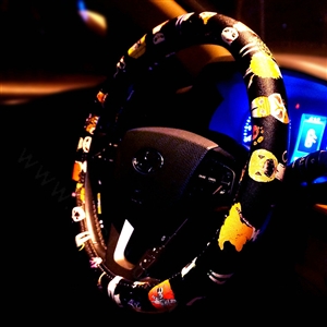 Lovely Animals Print Car Steering Wheel Covers PU Leather Universal 15 inch - Black