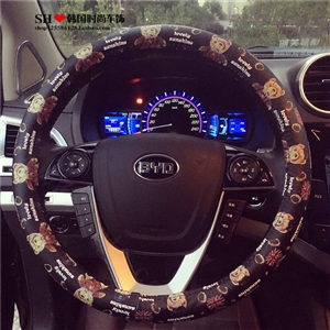 Lovely Bears Print Car Steering Wheel Covers PU Leather Universal 15 inch - Black