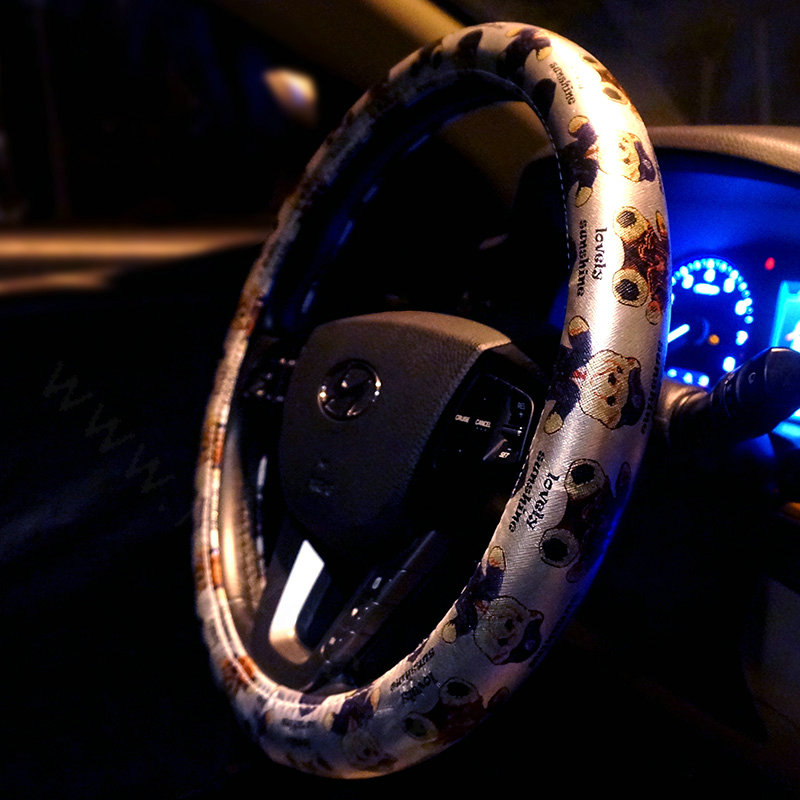 Lovely Bears Print Car Steering Wheel Covers PU Leather Universal 15 inch - Silver