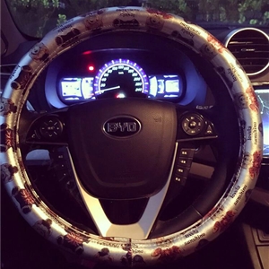 Lovely Bears Print Car Steering Wheel Covers PU Leather Universal 15 inch - Silver