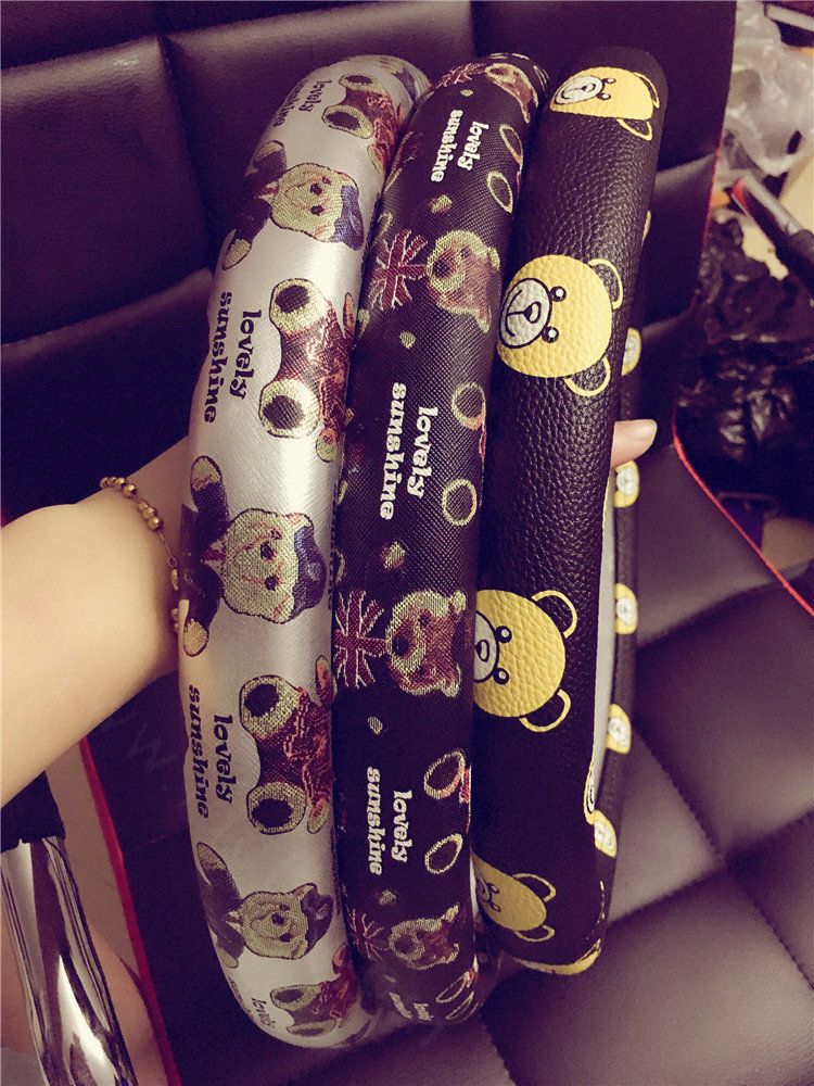 Lovely Bears Print Car Steering Wheel Covers PU Leather Universal 15 inch - Yellow