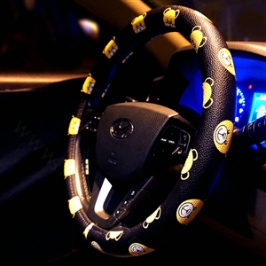 Lovely Bears Print Car Steering Wheel Covers PU Leather Universal 15 inch - Yellow