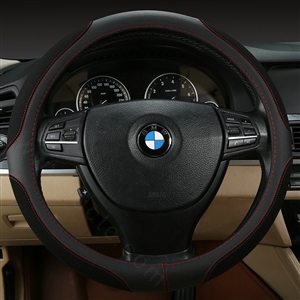 Luxury Genuine Leather Suede Car Steering Wheels Covers Universal 15 Inch - Black