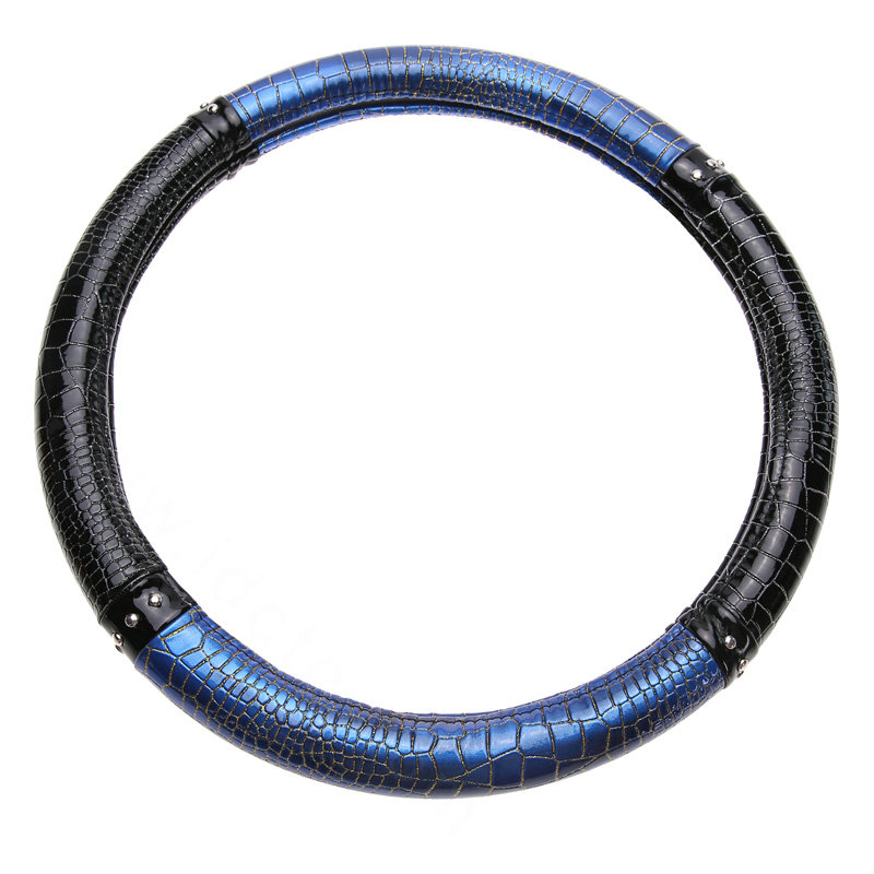 Man Crocodile Pattern Rivet Car Steering Wheel Covers Bright Leather 15 inch 38CM - Black Blue