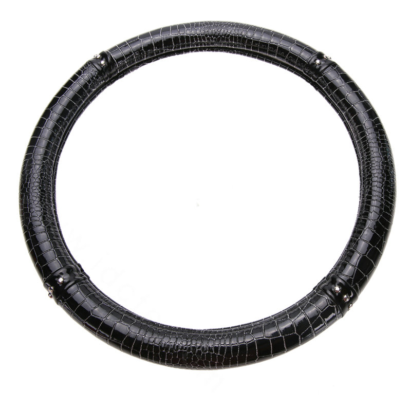 Man Crocodile Pattern Rivet Car Steering Wheel Covers Bright Leather 15 inch 38CM - Black