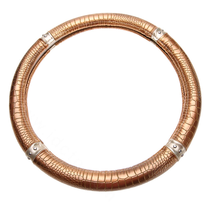 Man Crocodile Pattern Rivet Car Steering Wheel Covers Bright Leather 15 inch 38CM - Gold