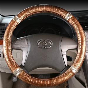 Man Crocodile Pattern Rivet Car Steering Wheel Covers Bright Leather 15 inch 38CM - Gold