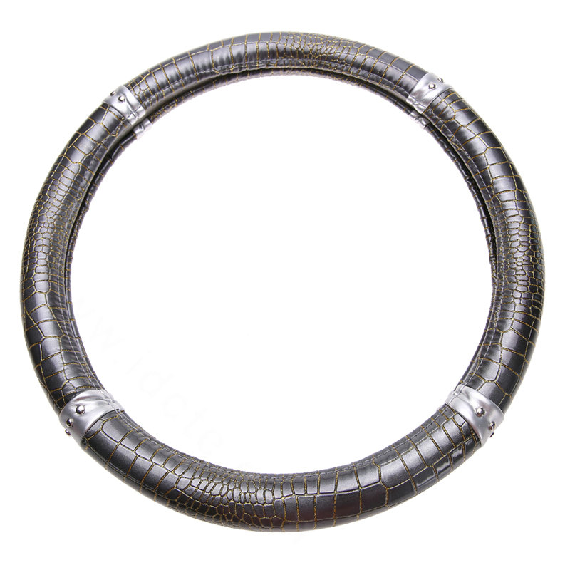 Man Crocodile Pattern Rivet Car Steering Wheel Covers Bright Leather 15 inch 38CM - Gray