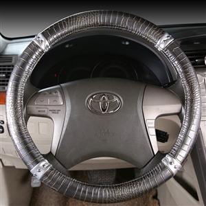 Man Crocodile Pattern Rivet Car Steering Wheel Covers Bright Leather 15 inch 38CM - Gray