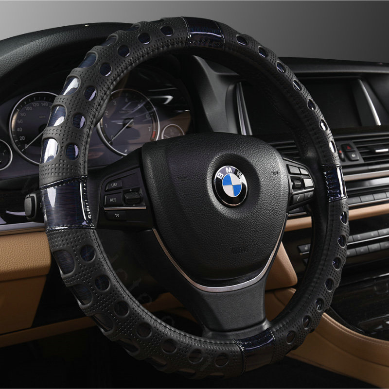 Man Hollow Anti-slip Glitter Car Steering Wheel Covers PU Leather 15 inch 38CM - Black